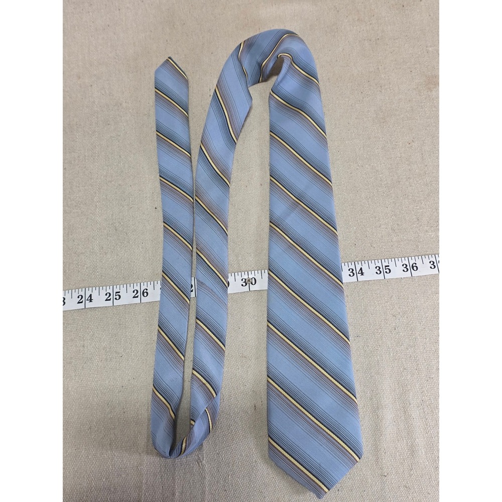 Wembley Vintage Wemlon Striped Necktie Blue Brown Yellow Wash n Wear 54 Inch